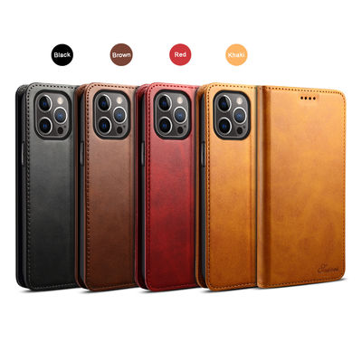 Genuine Leather Wallet Phone Case ODM / OEM Luxury Iphone Leather Case